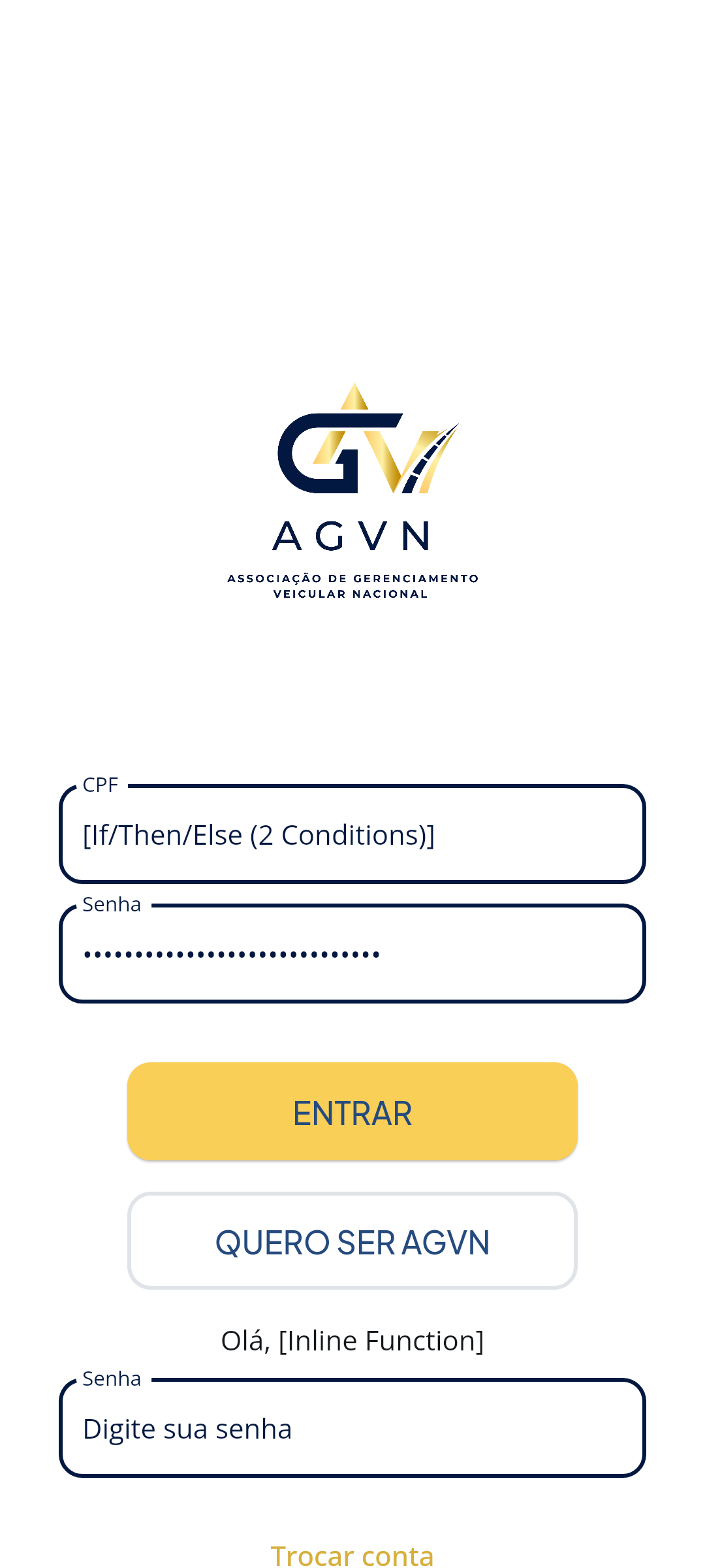 Tela de login AGVN